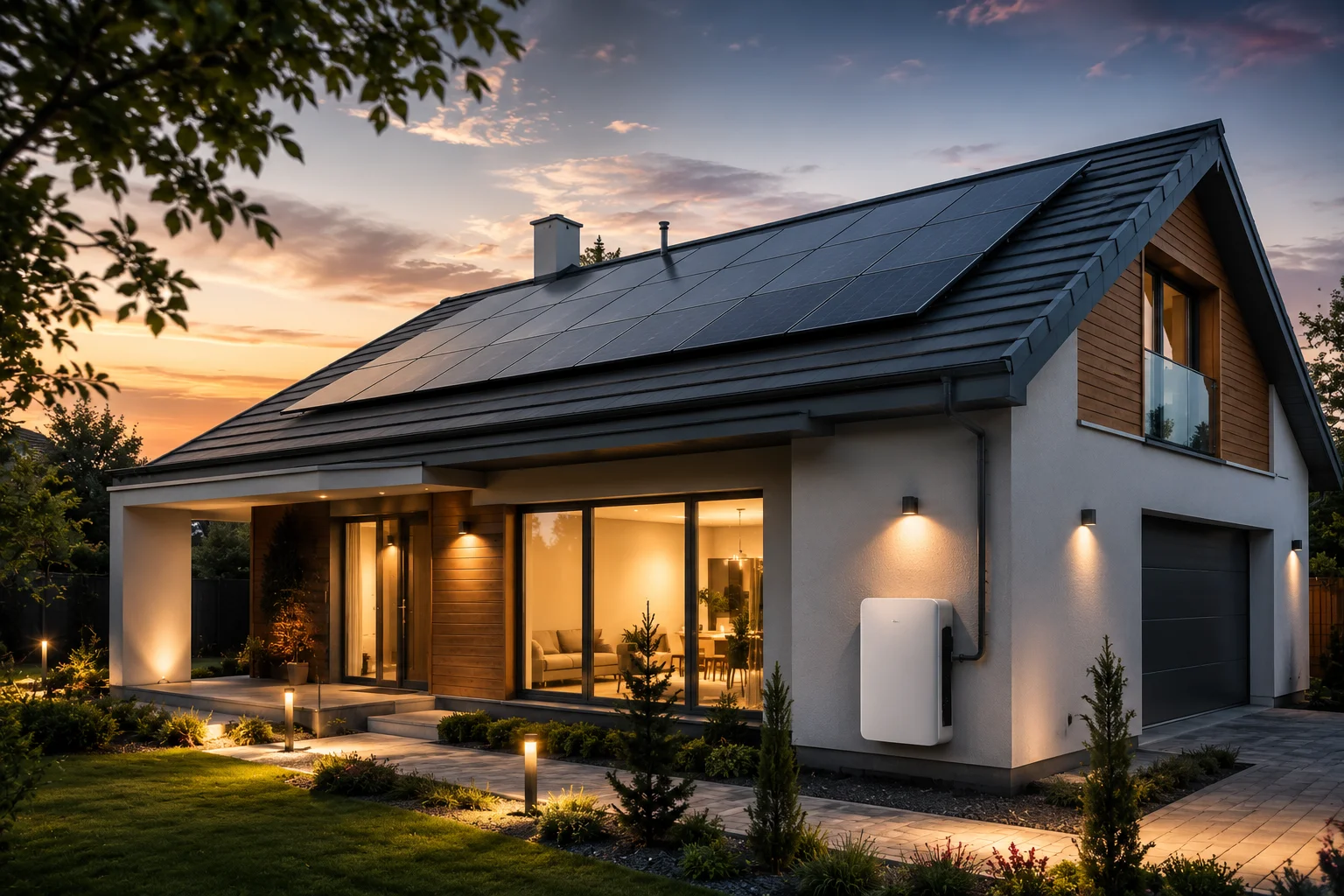 Home with solar panels and battery storage
