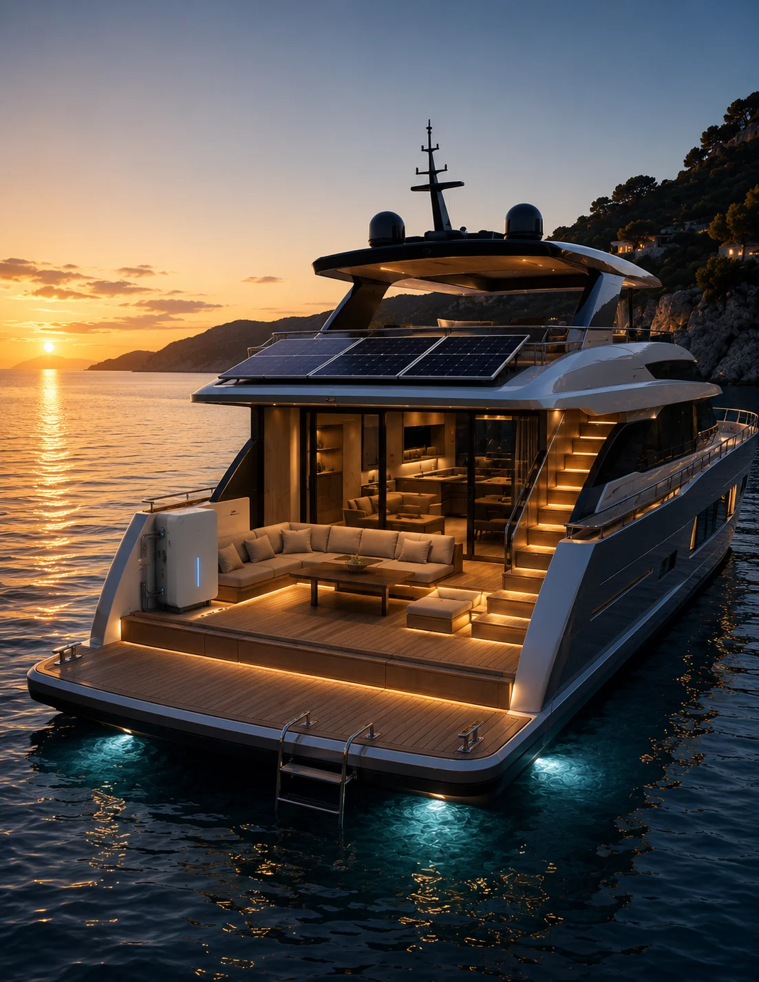 Luxury yacht with solar